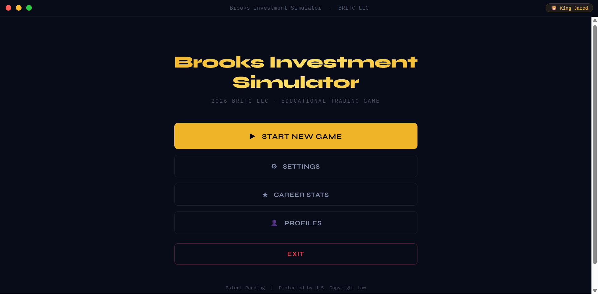 Brooks Investment Simulator Concept View 1